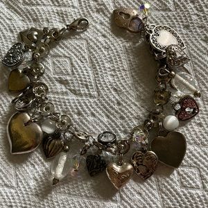 Silver-puffy Heart charm bracelet